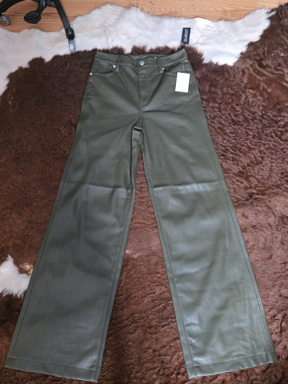 Blank NYC Olive Faux Leather High-Rise Wide-Leg Pants